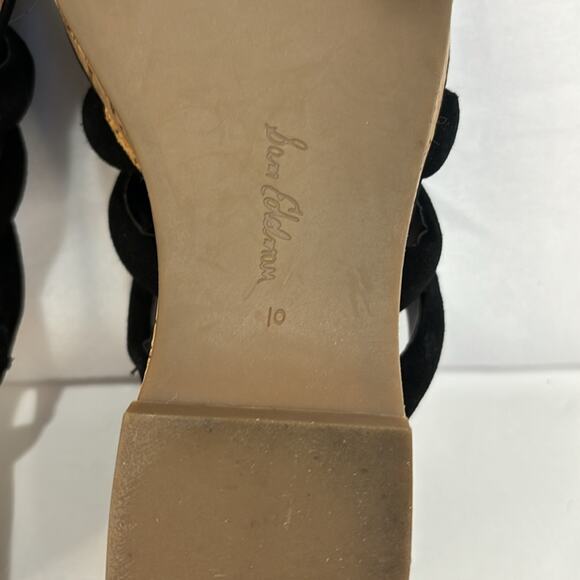 Sam Edelman Yuki Black Suede Cork Platform Wedge Sandals Puffy Straps Size 10 - Picture 8 of 8